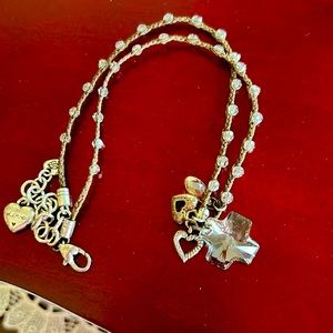 Brighton KARMA Swarovski Crystal Cross Necklace, Brown Cord, RETIRED